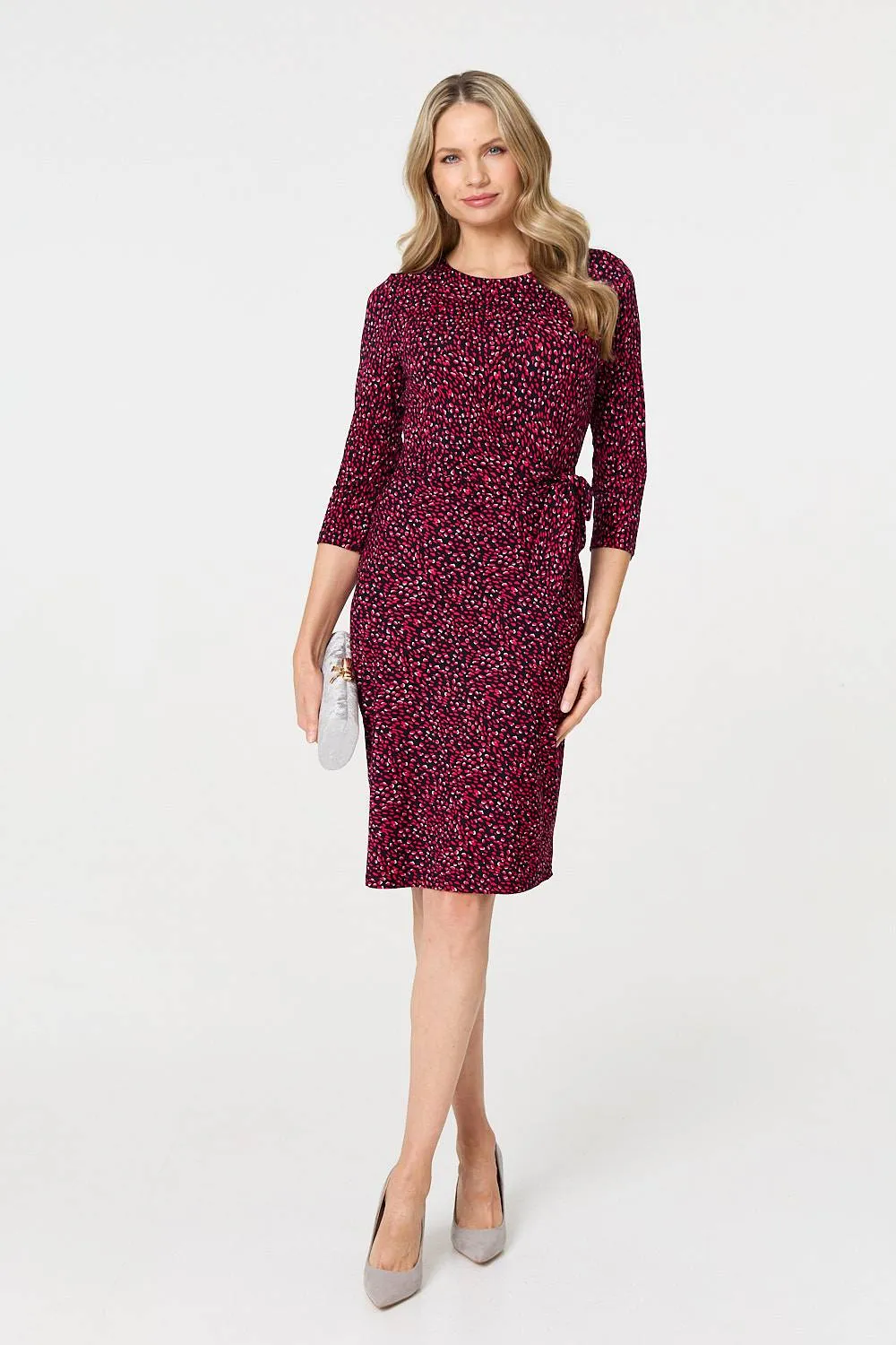 Animal Print Knot 3/4 Sleeve Short Dress