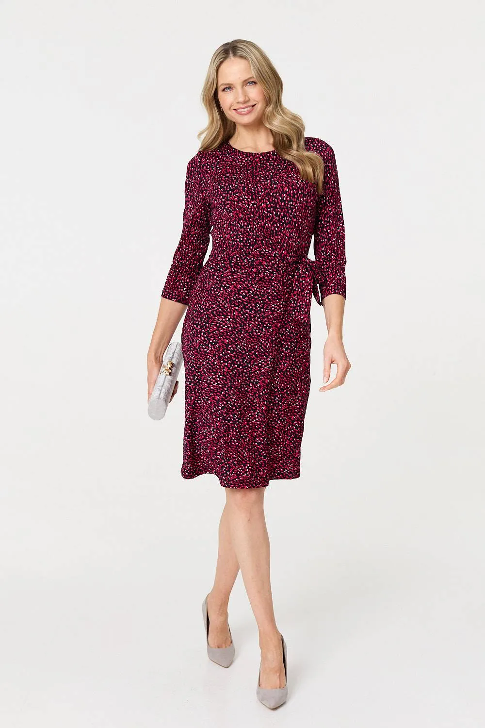 Animal Print Knot 3/4 Sleeve Short Dress