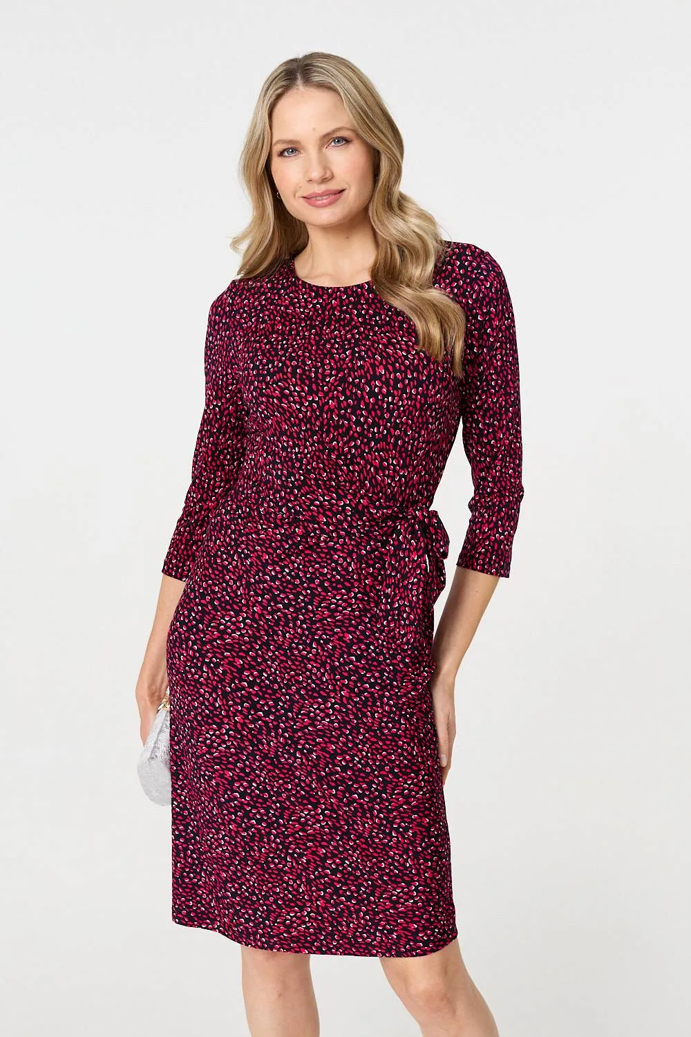 Animal Print Knot 3/4 Sleeve Short Dress