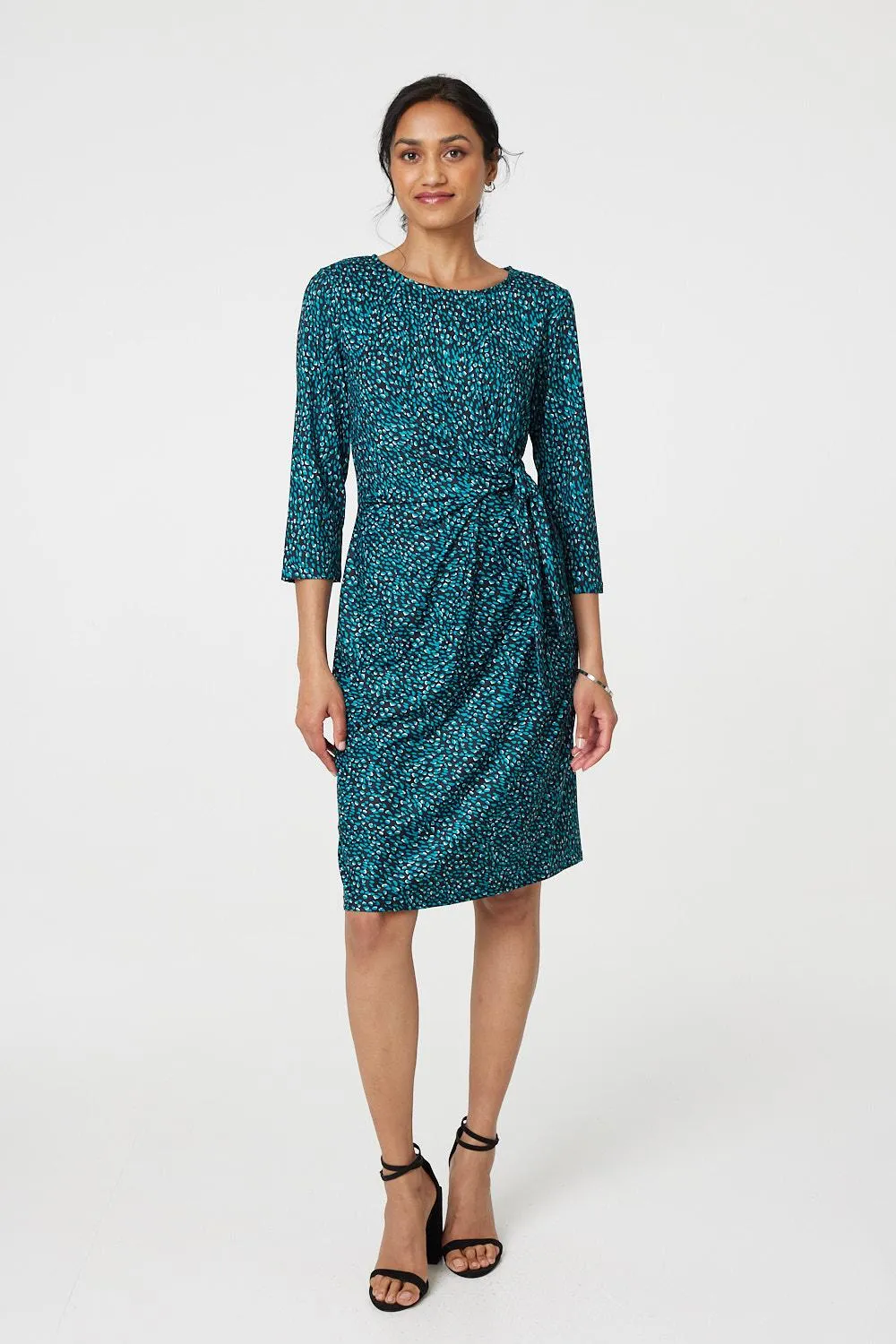 Animal Print Knot 3/4 Sleeve Short Dress