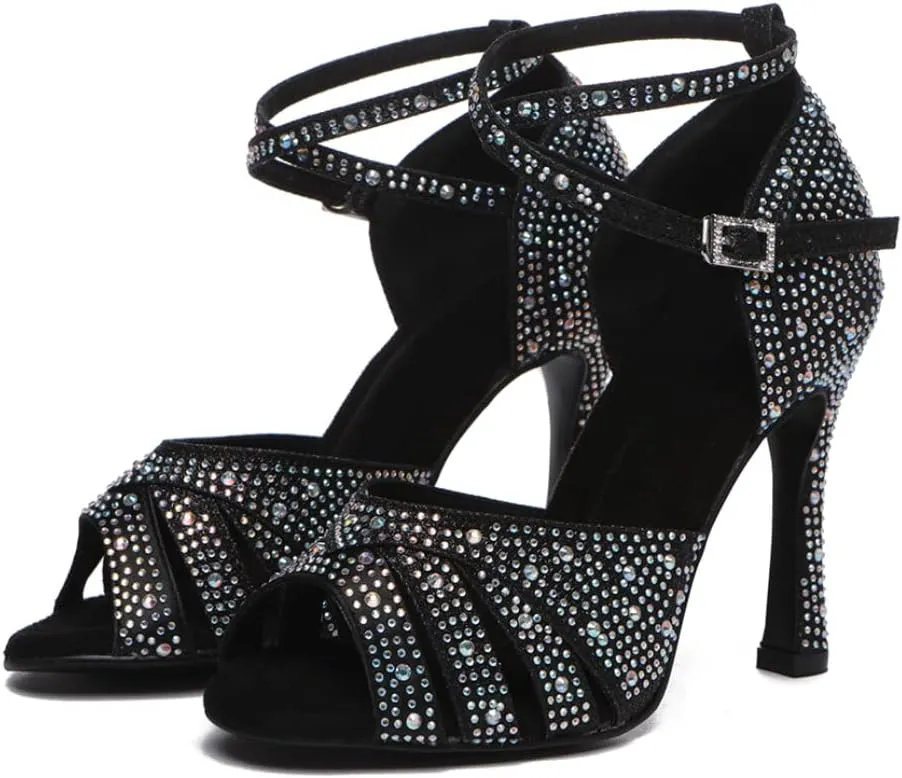 AOQUNFS Women's Latin Dance Shoes Rhinestones Salsa Ballroom Practice Performance Dancing Shoes,L549