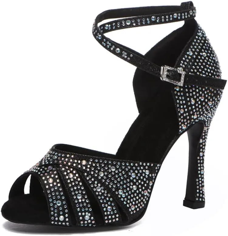 AOQUNFS Women's Latin Dance Shoes Rhinestones Salsa Ballroom Practice Performance Dancing Shoes,L549