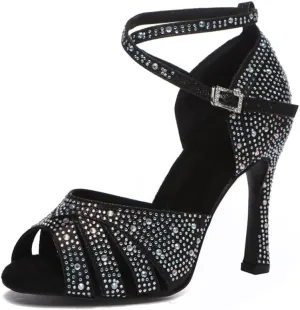 AOQUNFS Women's Latin Dance Shoes Rhinestones Salsa Ballroom Practice Performance Dancing Shoes,L549