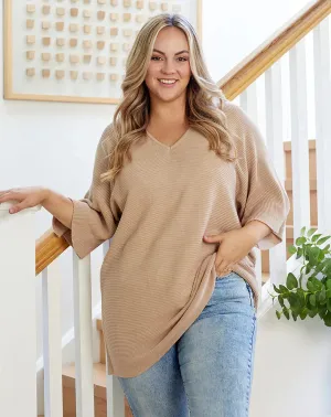 Bee Maddison Beige Drew Knit Top Beige XS