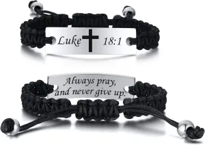 Bible Cross Bracelet for Men, Christian Scripture Braided Rope Cuff Wristband Men's Religious Quote Faith PSALM 138:1 Verses Bangle,7.48"