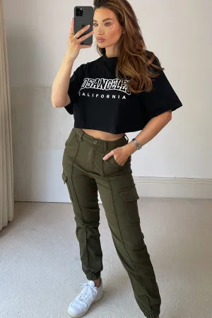 Bobbie Black Los Angeles Slogan Oversized Crop Top