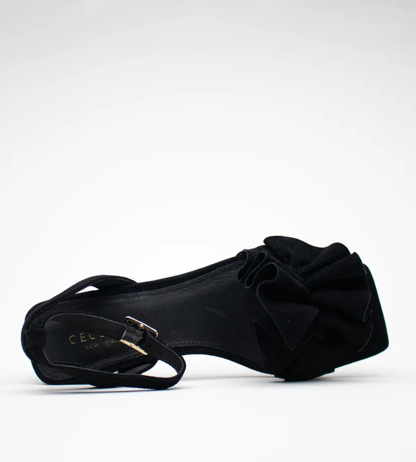 Cecelia New York Heather Black Suede Open Toe Ankle Strap Block Heel Sandals