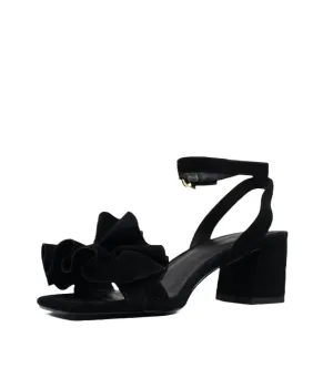 Cecelia New York Heather Black Suede Open Toe Ankle Strap Block Heel Sandals
