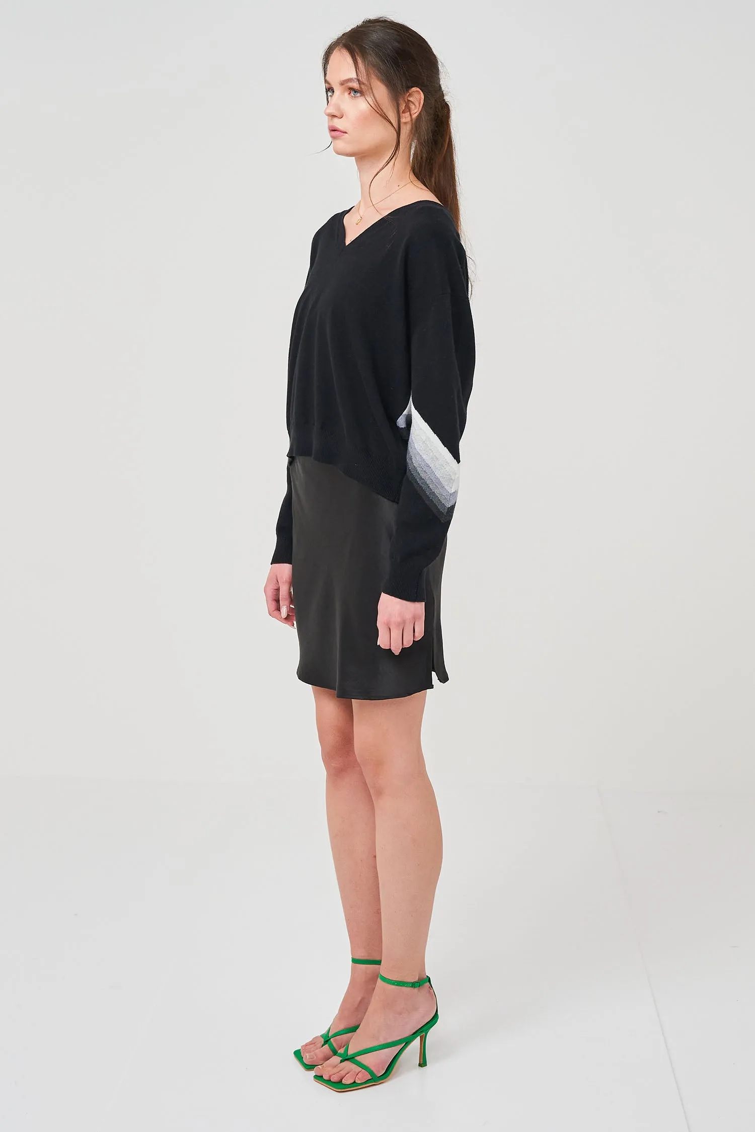 Chevron Stripe V Neck Jumper