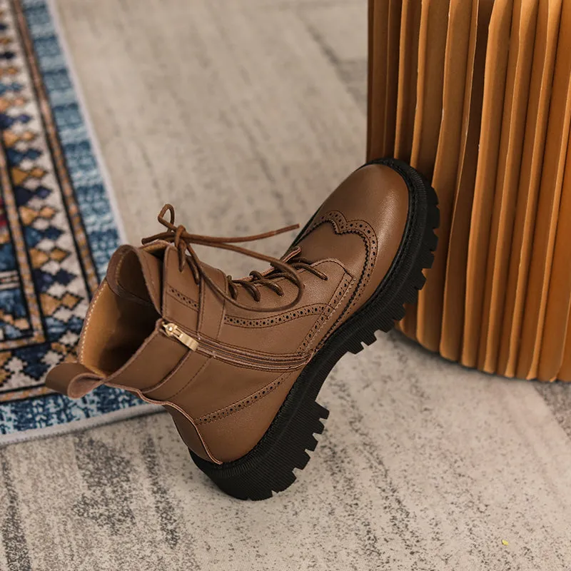 Chunky Heels Elegant Winter Ankle Boots Cow Leather Women