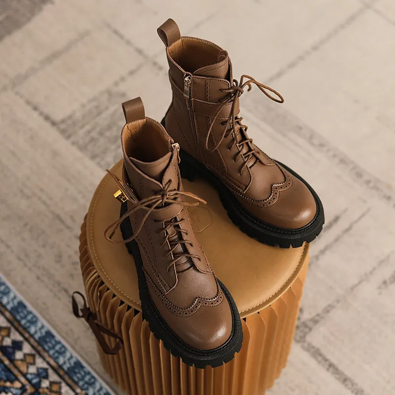Chunky Heels Elegant Winter Ankle Boots Cow Leather Women