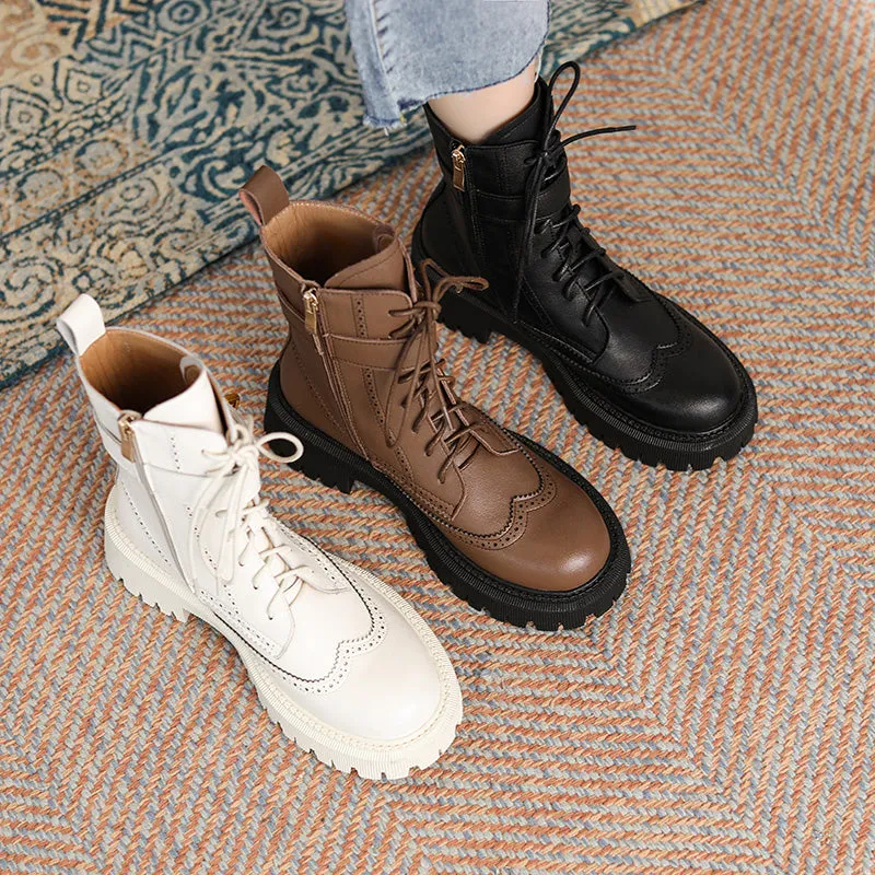 Chunky Heels Elegant Winter Ankle Boots Cow Leather Women