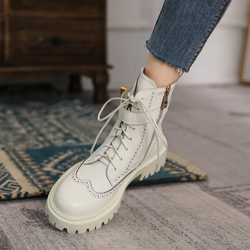Chunky Heels Elegant Winter Ankle Boots Cow Leather Women