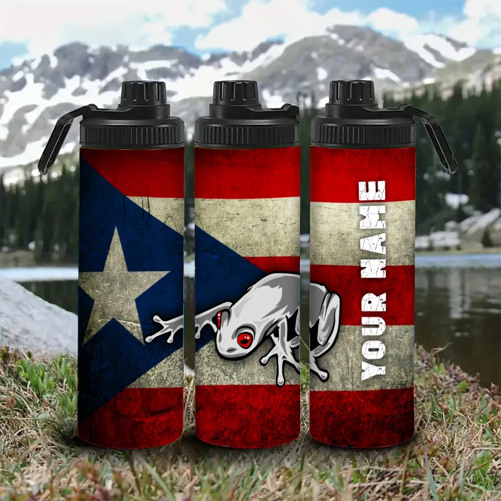 Customized Name Puerto Rico Flag Water Bottle - Perfect for Cycling, Hiking, Fitness & Outdoor Adventures