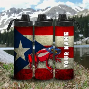 Customized Name Puerto Rico Flag Water Bottle - Perfect for Cycling, Hiking, Fitness & Outdoor Adventures