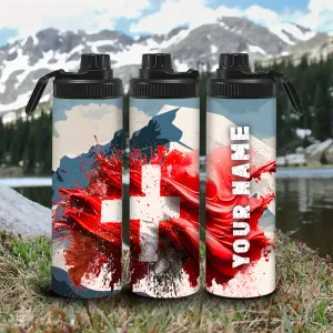 Customized Name Switzerland Flag Water Bottle - Perfect for Cycling, Hiking, Fitness & Outdoor Adventures