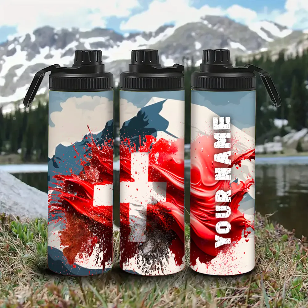 Customized Name Switzerland Flag Water Bottle - Perfect for Cycling, Hiking, Fitness & Outdoor Adventures