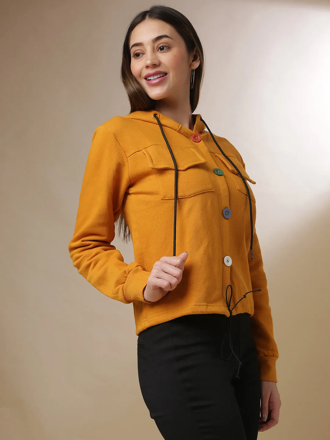 Flap Pocket Sweatshirt With Contrast Buttons