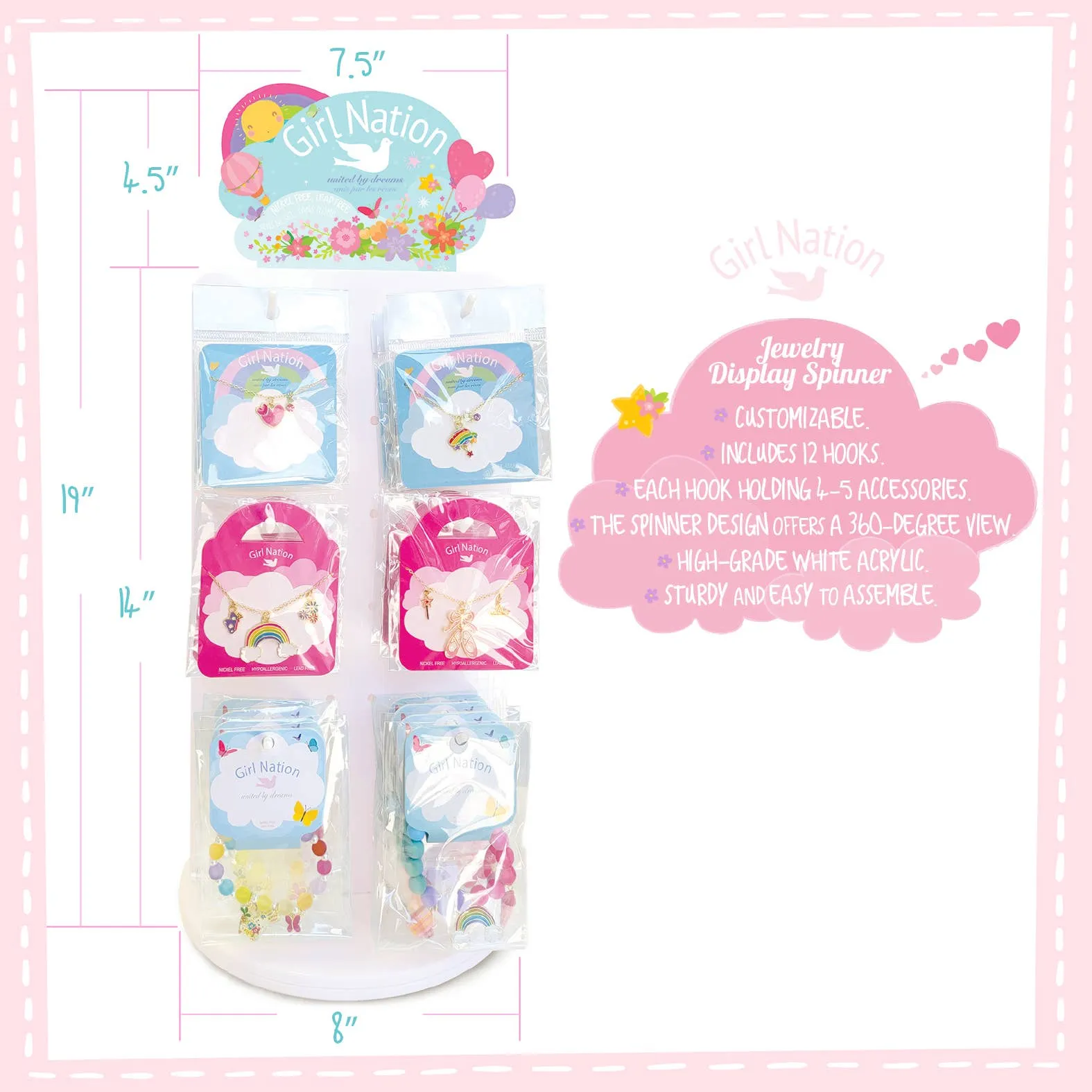 Girl Nation - White Acrylic Jewelry Display Spinner