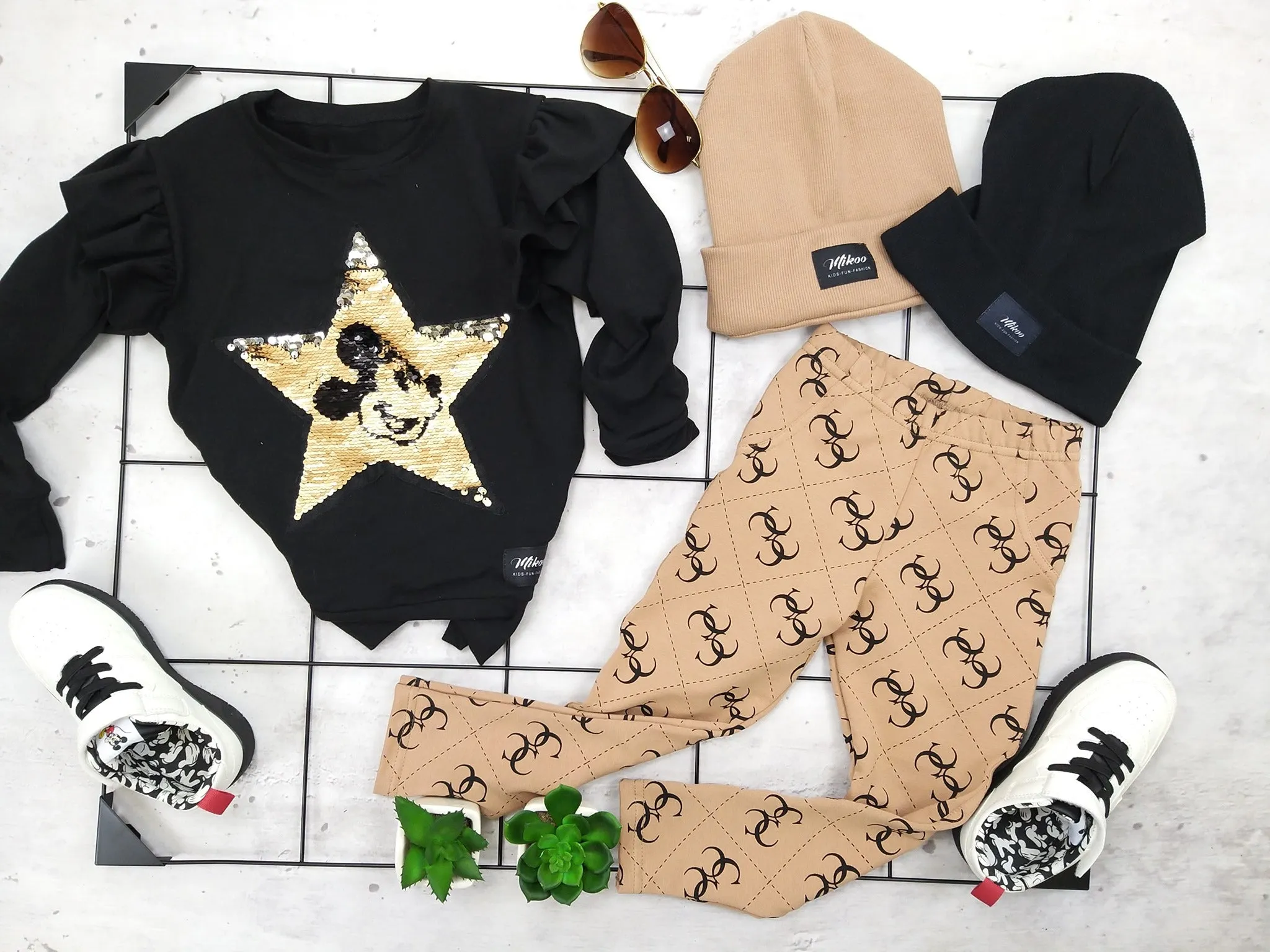 Girls' Brown Pants with CC Print | MIK-10
