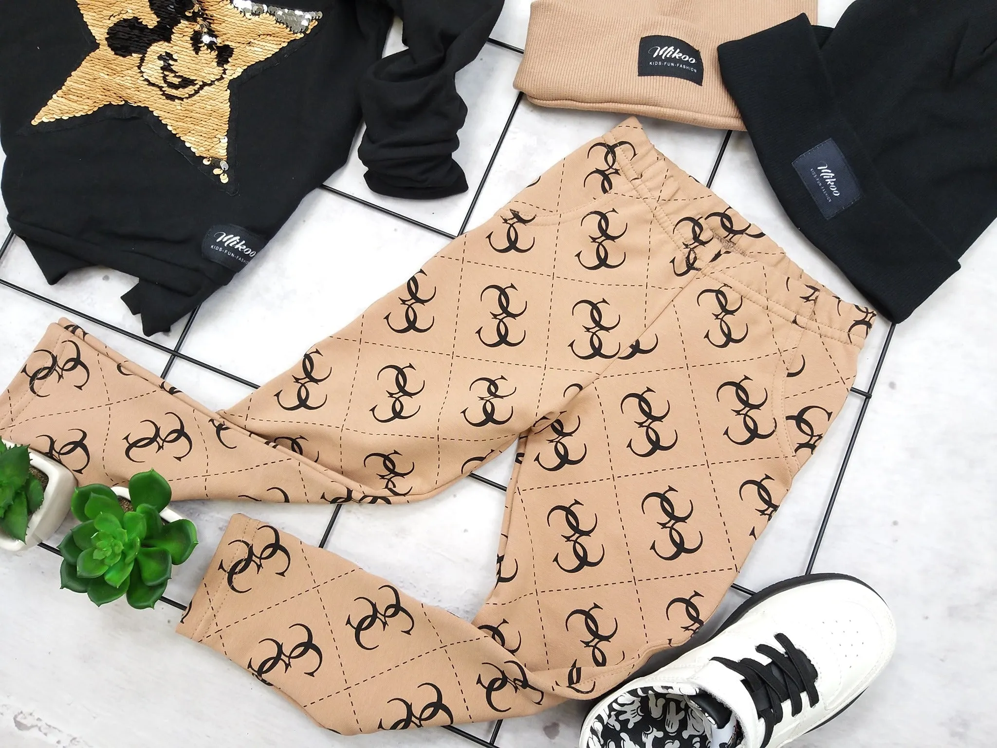 Girls' Brown Pants with CC Print | MIK-10