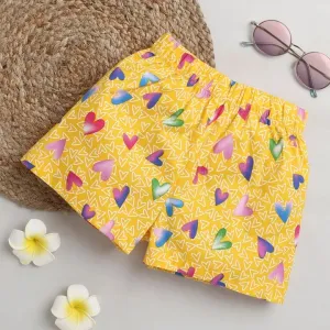 Hearts Printed Short - Yellow
