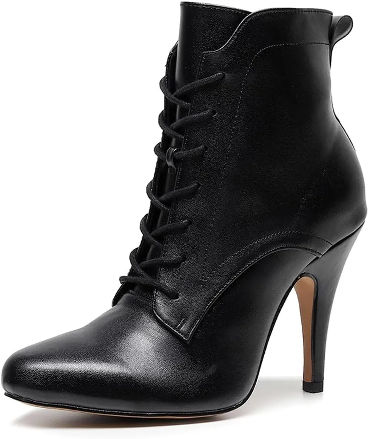 HIPPOSEUS Women Lace up Latin Ballroom Dance Boot Closed Toe Salsa Stiletto Heel Ankle Boots,Model 7254