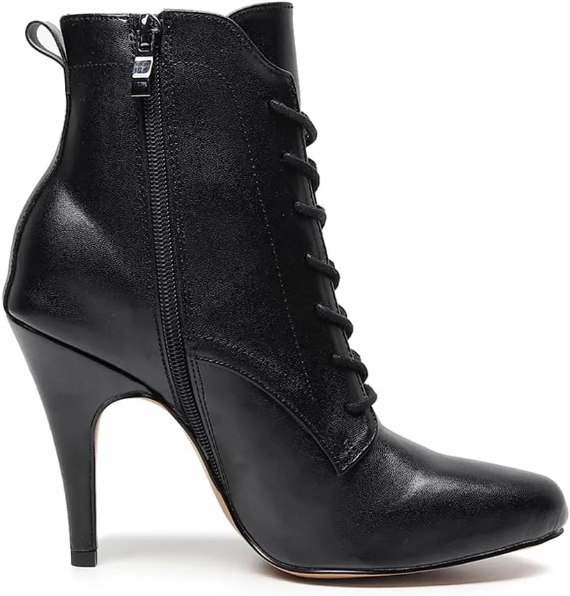 HIPPOSEUS Women Lace up Latin Ballroom Dance Boot Closed Toe Salsa Stiletto Heel Ankle Boots,Model 7254