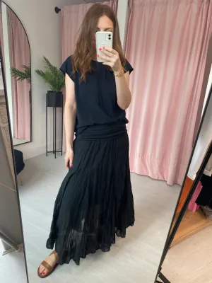 Jersey Waist Cotton Skirt - Black