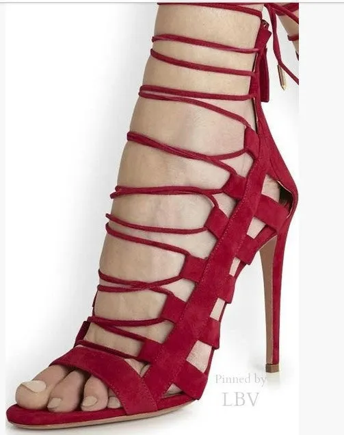 Lace Up Cut Out High Heel Sandals