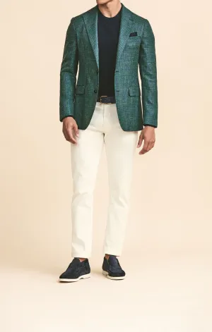 Loro Piana SUMMERTIME Teal Green Wool, Silk & Linen Check with Blue Overcheck
