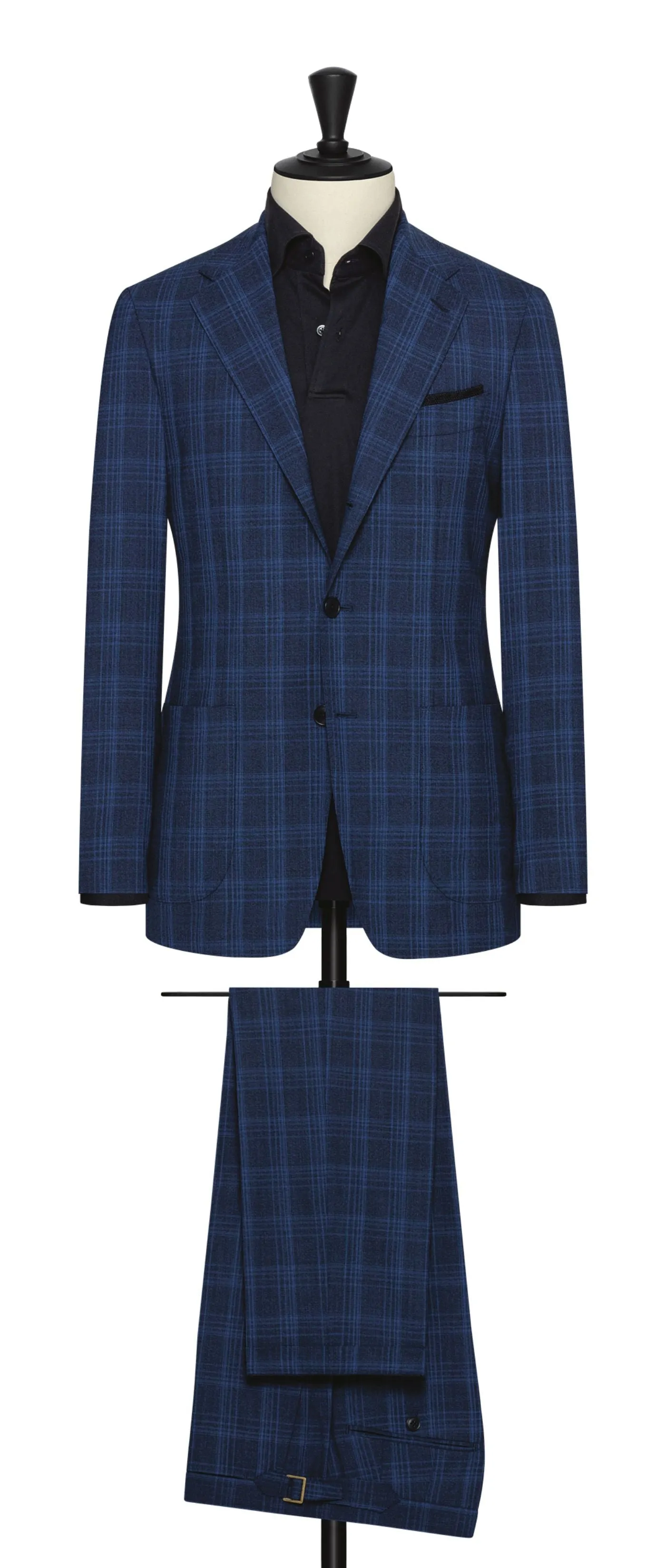 Loro Piana Two Blue Stretch Merino Wool with Royal Blue Check