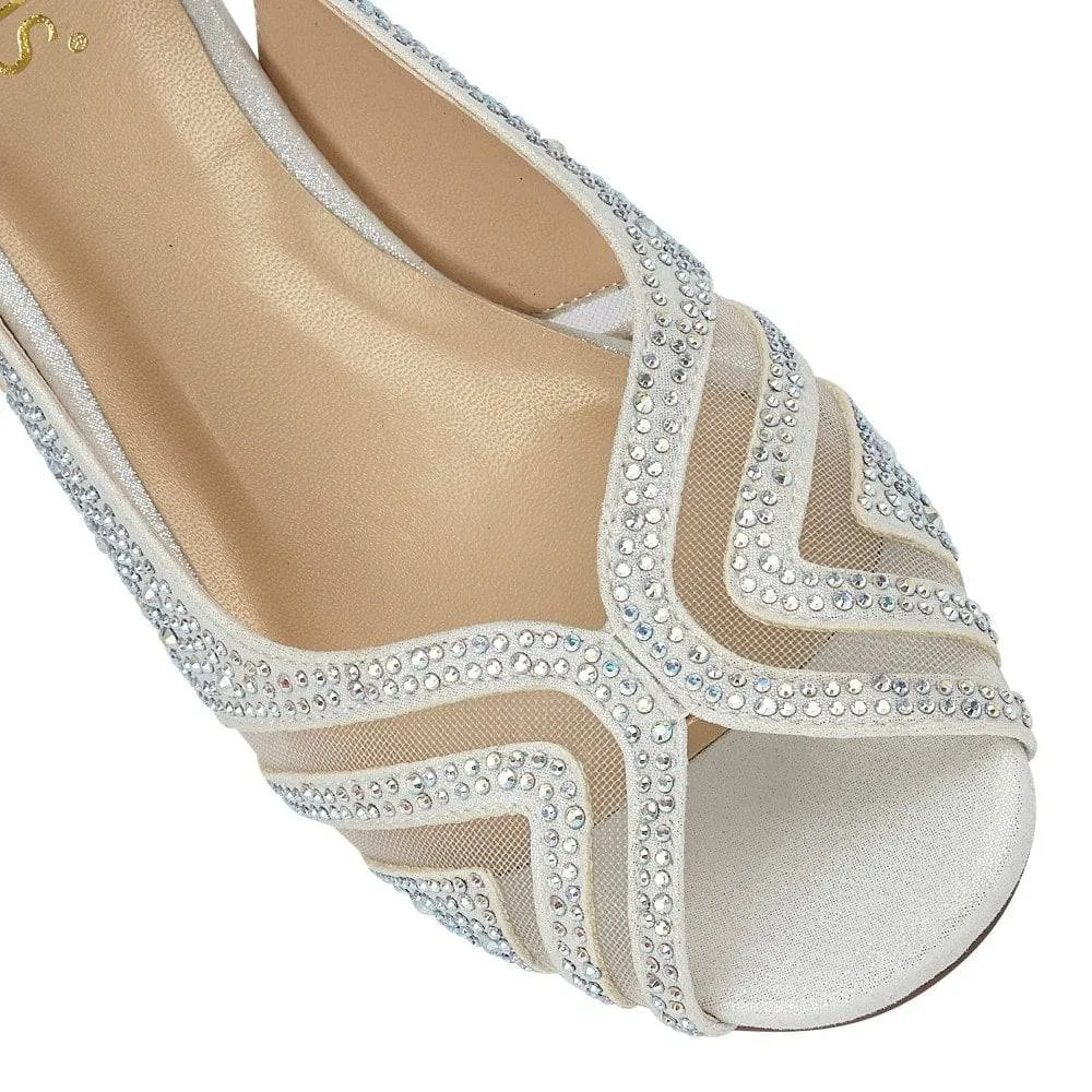 Lotus encrusted diamante peep toe slingback kitten heel shoe