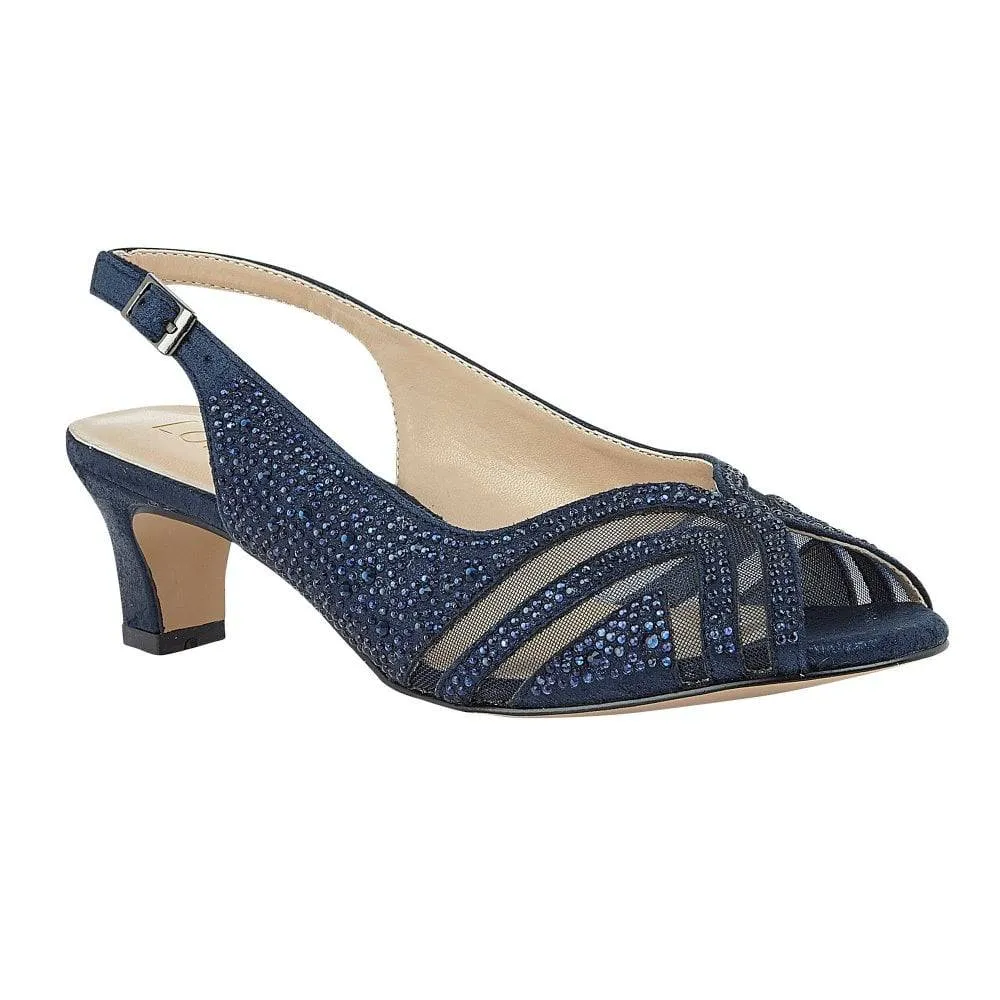Lotus encrusted diamante peep toe slingback kitten heel shoe