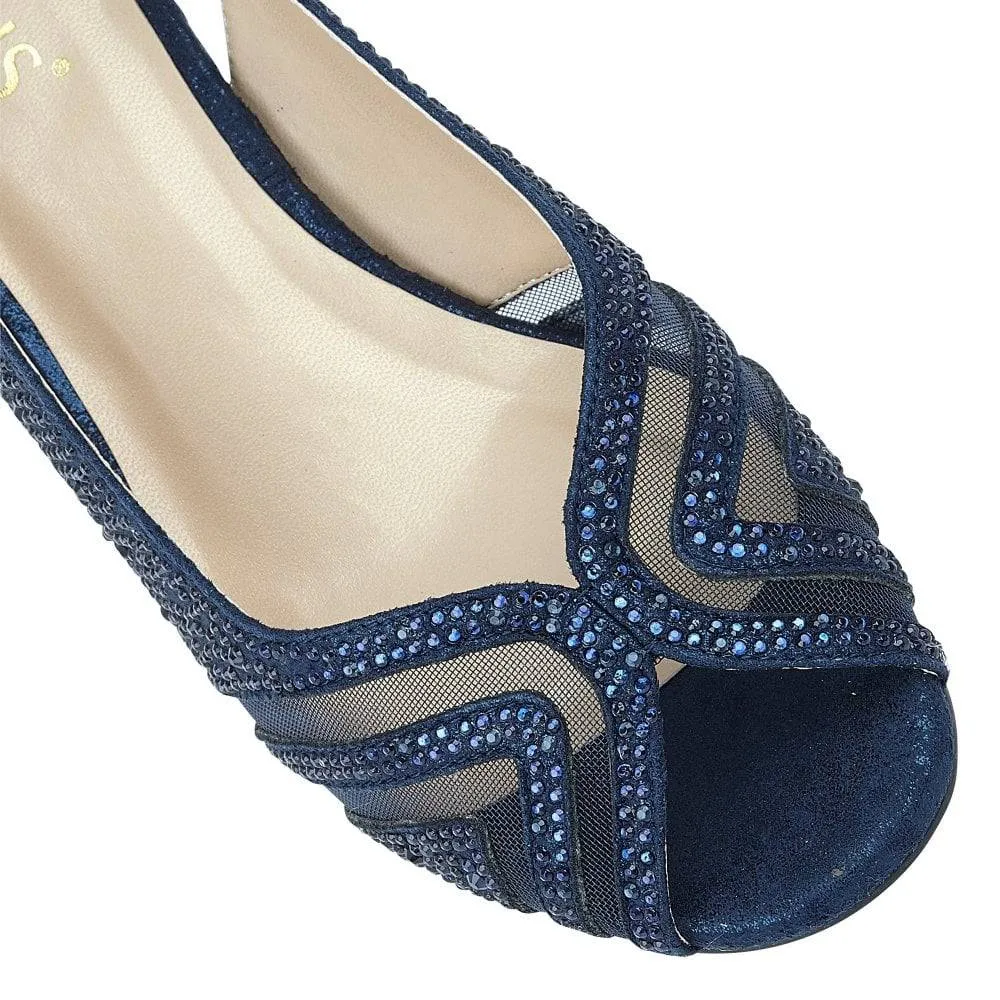 Lotus encrusted diamante peep toe slingback kitten heel shoe