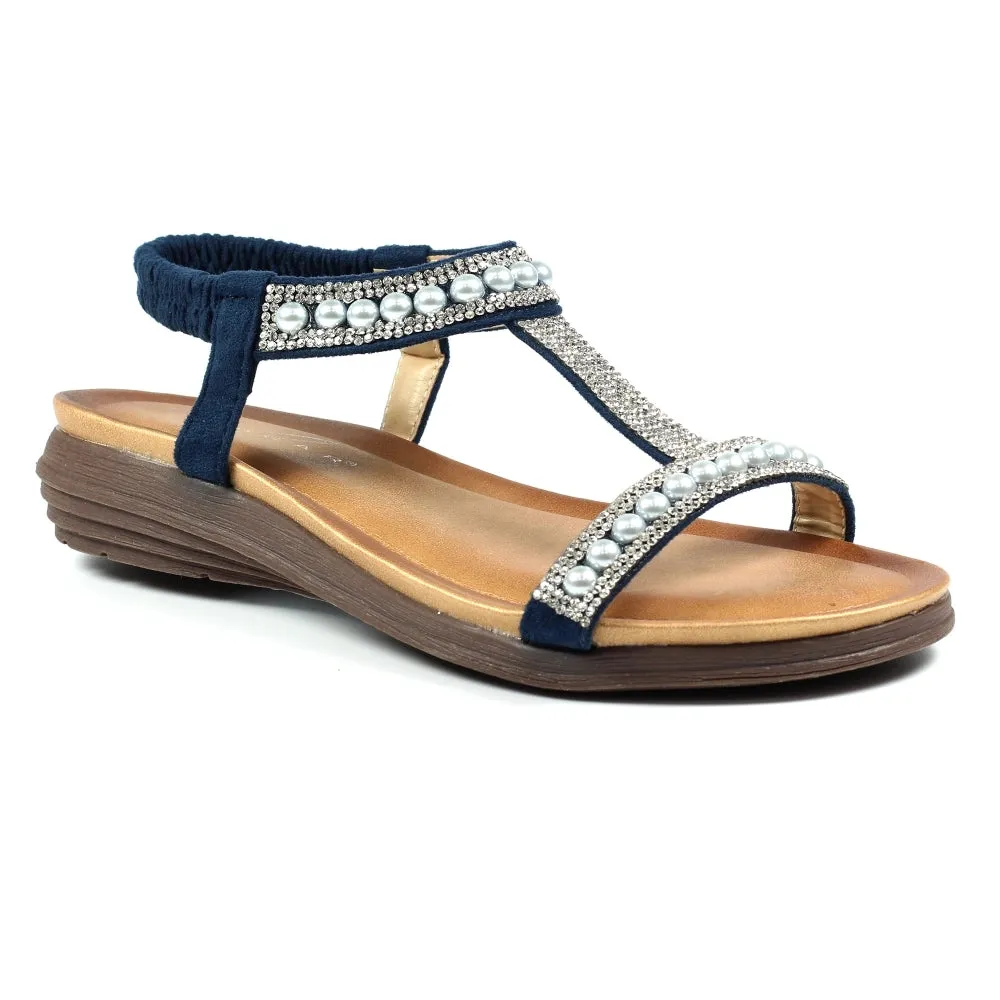 Lunar Women's JLH078 Tancy Pearl Detail Sandals Blue