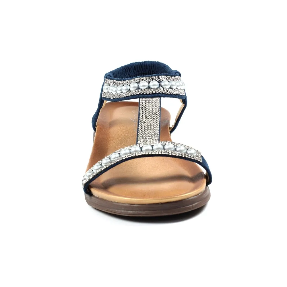 Lunar Women's JLH078 Tancy Pearl Detail Sandals Blue