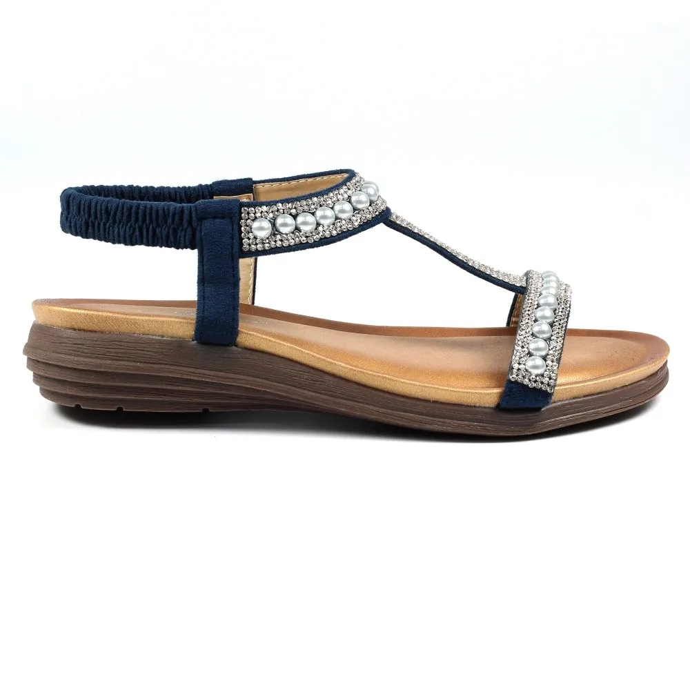 Lunar Women's JLH078 Tancy Pearl Detail Sandals Blue