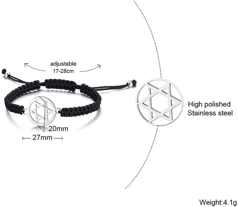 MEALGUET 1-5 Pcs Stainless Steel Star of David Charm Braided Macrame Bracelets Jewish Jewelry Religious Gift for Men Women