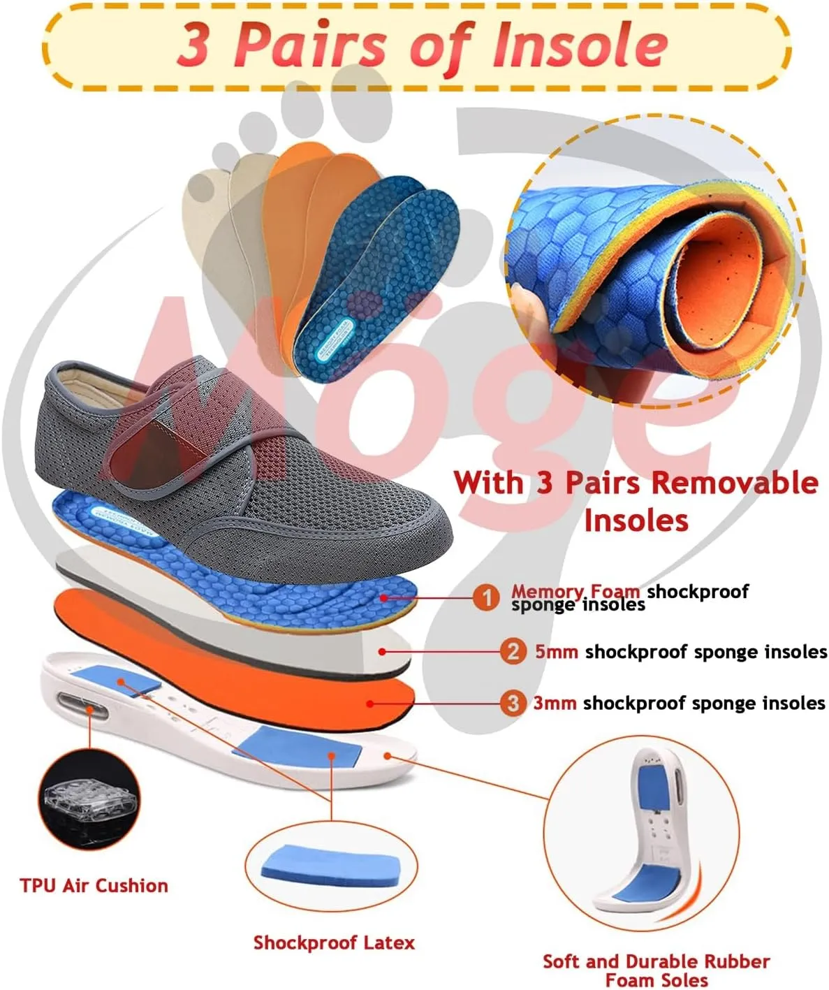 Men's Edema Shoes for Swollen Feet - Slip-On Wide Fit Trainers for Gym, Sports & Daily Wear