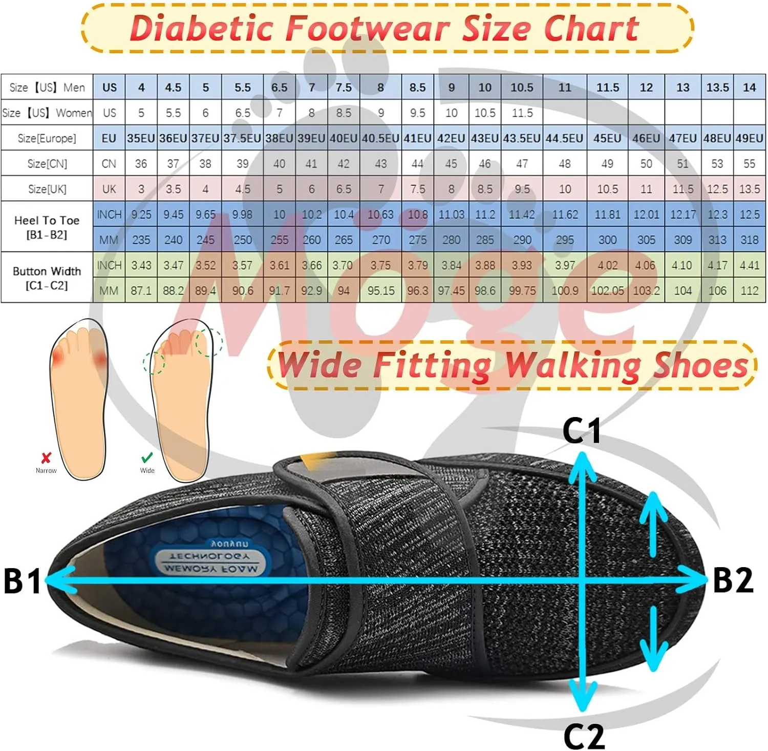 Men's Edema Shoes for Swollen Feet - Slip-On Wide Fit Trainers for Gym, Sports & Daily Wear