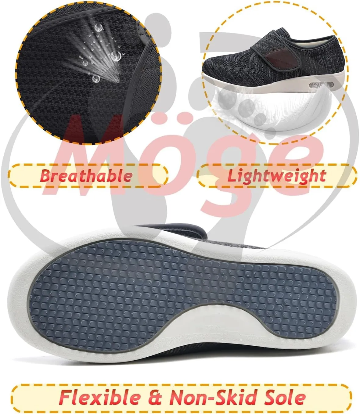 Men's Edema Shoes for Swollen Feet - Slip-On Wide Fit Trainers for Gym, Sports & Daily Wear