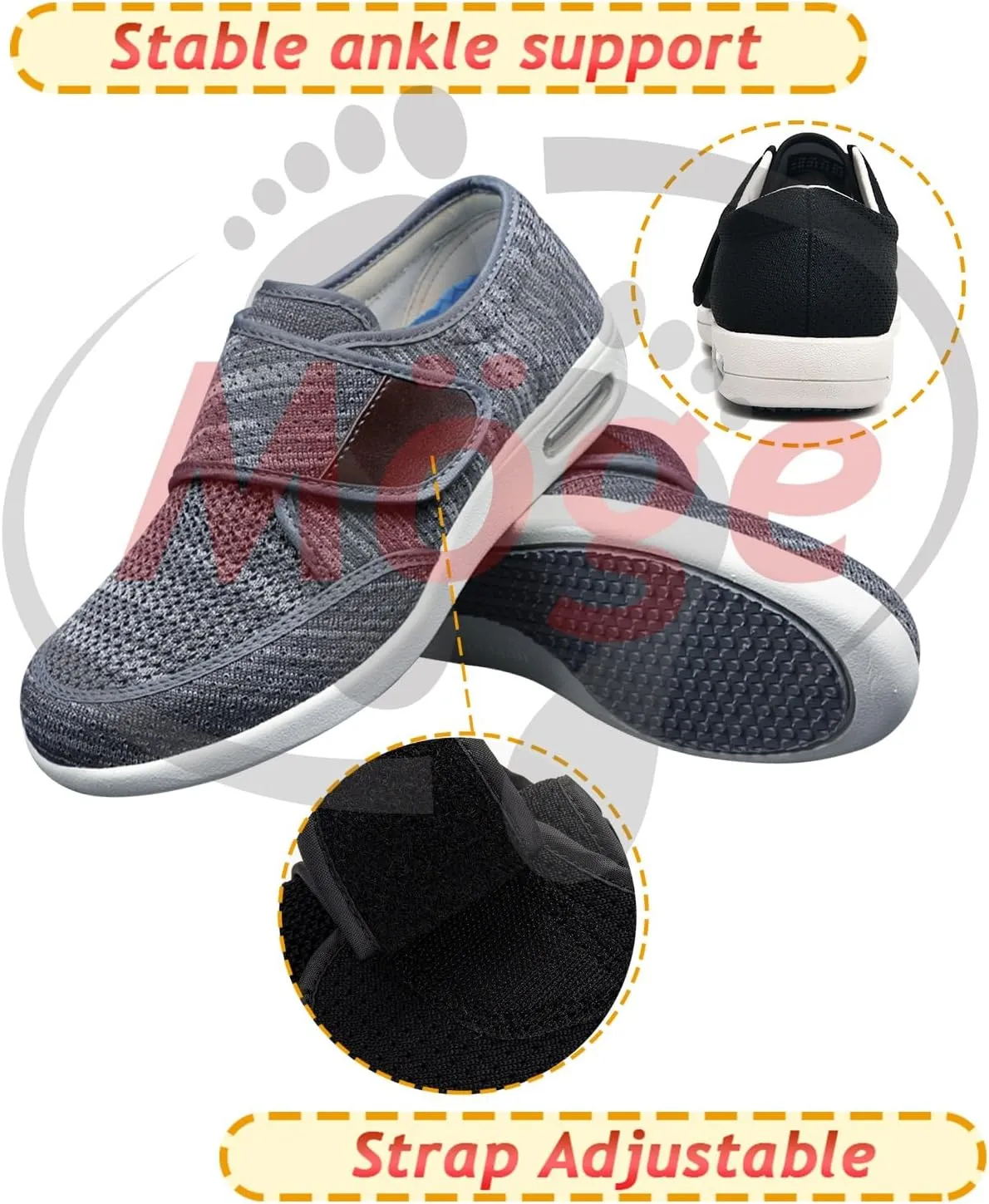 Men's Edema Shoes for Swollen Feet - Slip-On Wide Fit Trainers for Gym, Sports & Daily Wear