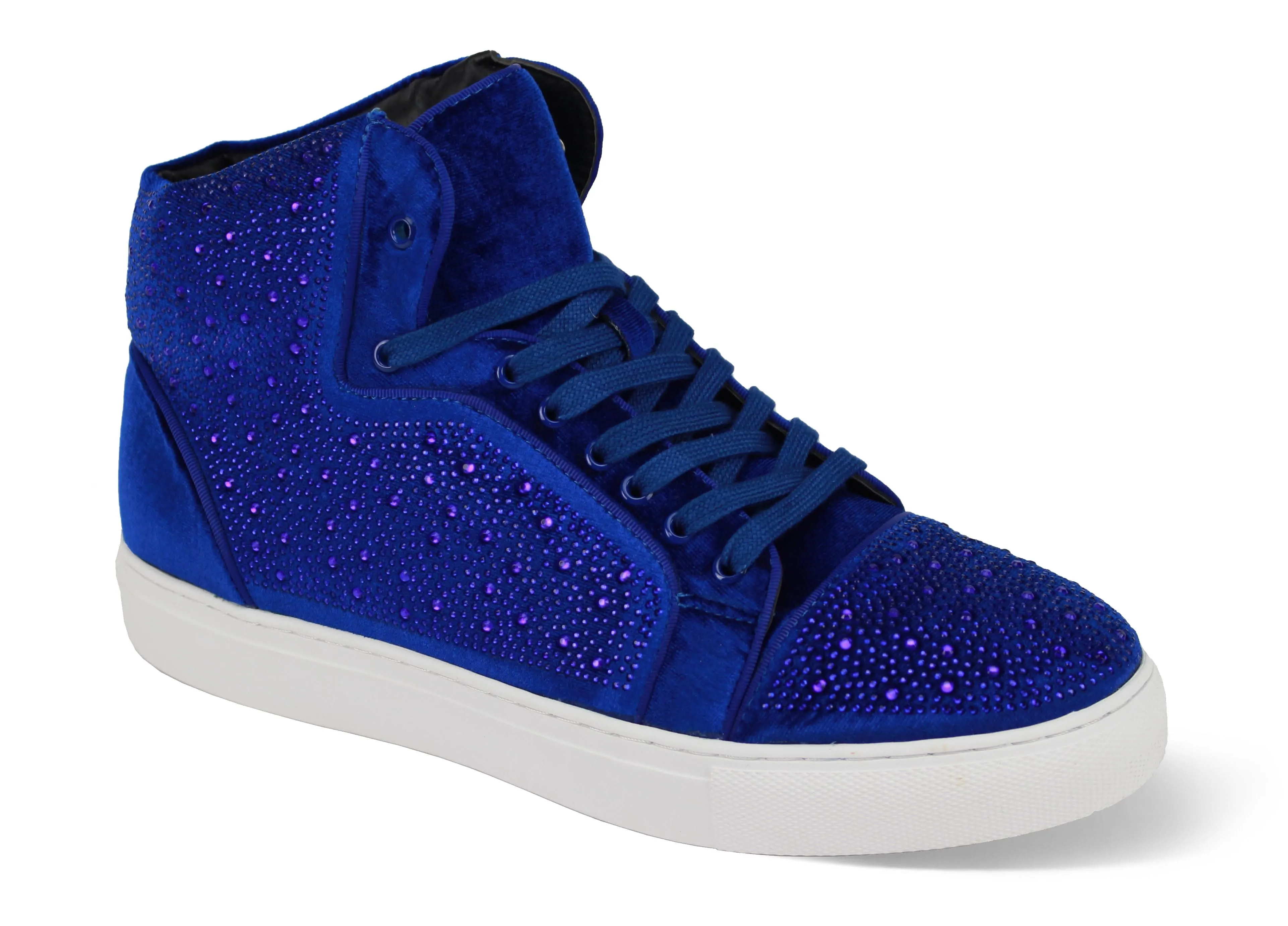 Mens High Top Velvet Fashion Sneakers Bling Sparkling Royal Blue AM FLASH