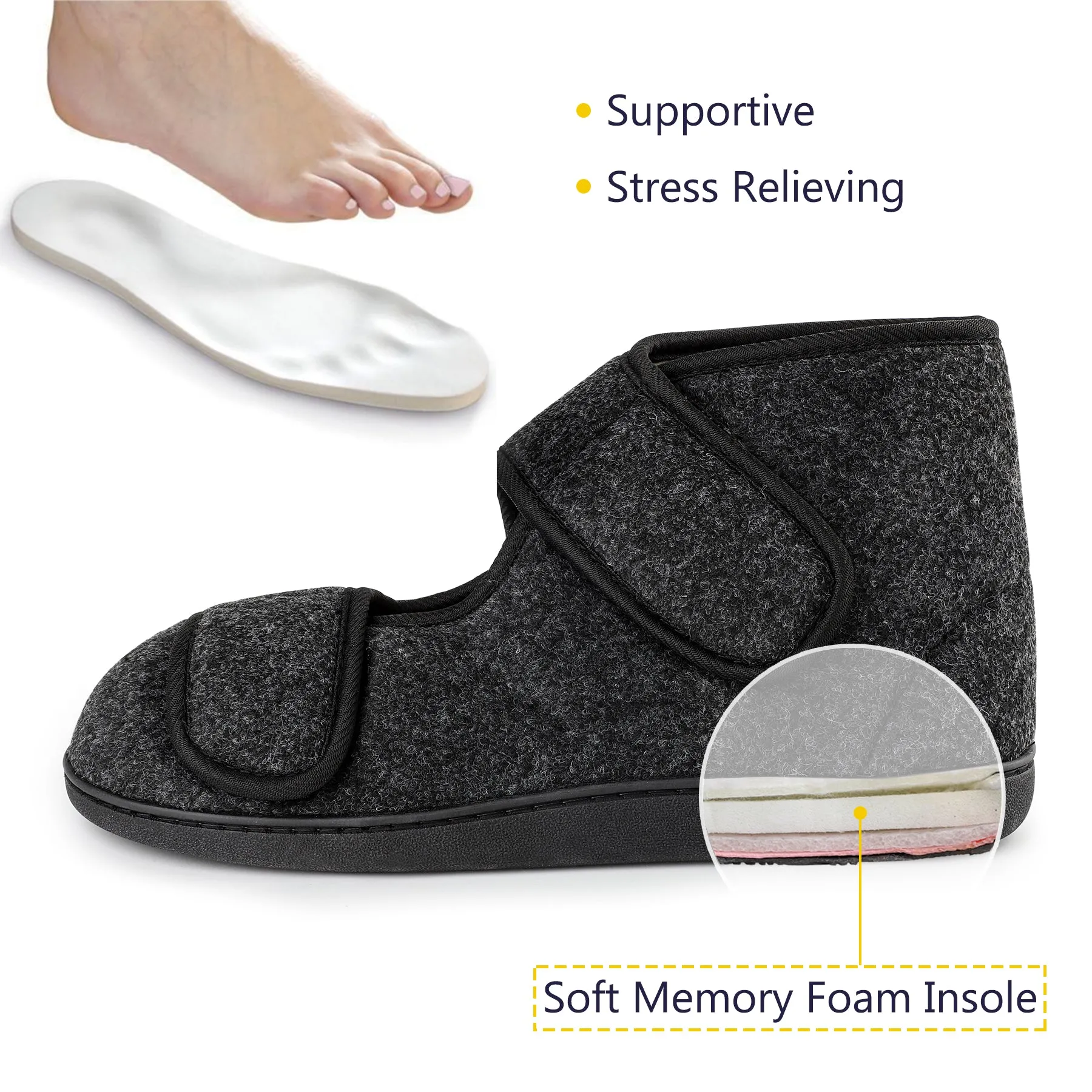 Men's Slippers Adjustable Velcro House Shoes for Diabetic Swollen Feet Edema Warm Winter Indoor Outdoor Boots Slippers
