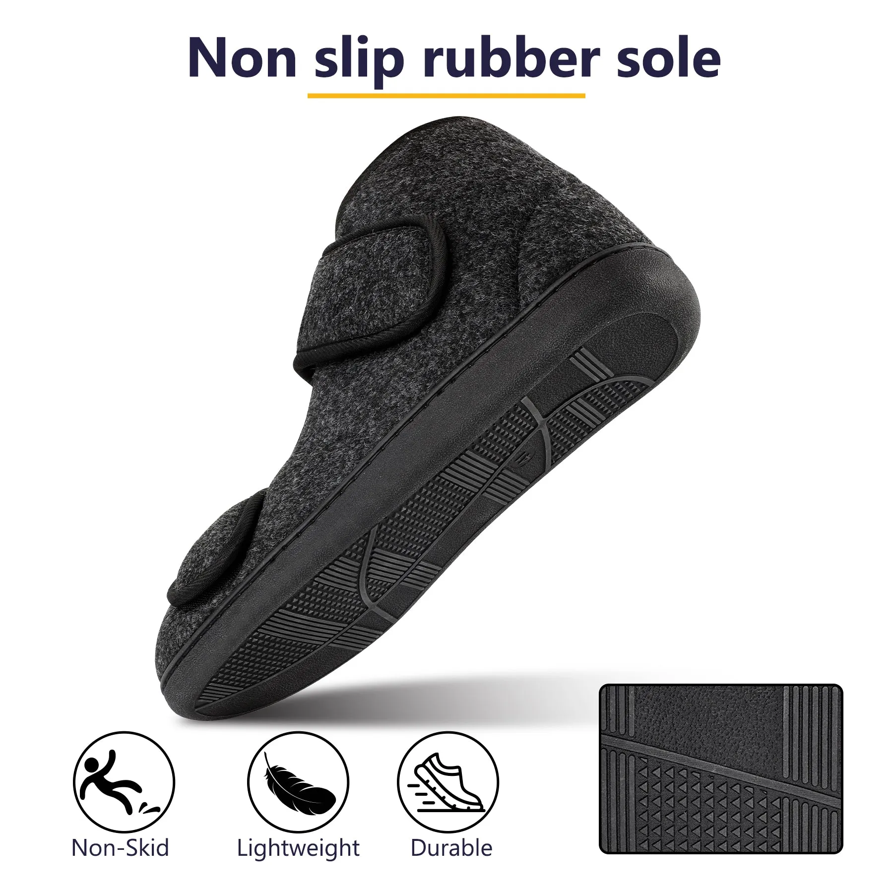 Men's Slippers Adjustable Velcro House Shoes for Diabetic Swollen Feet Edema Warm Winter Indoor Outdoor Boots Slippers