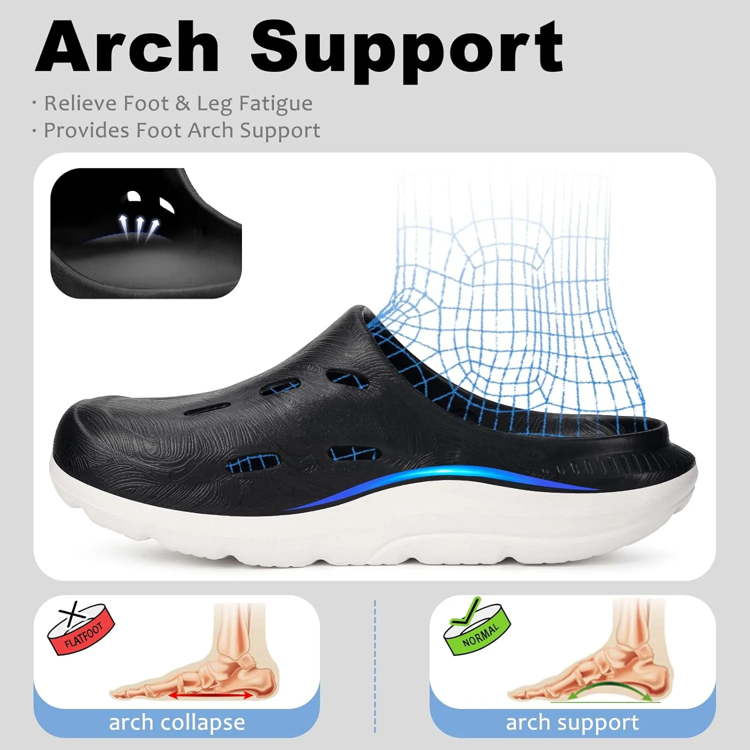 Mens Womens Wide Width Recovery Sandals Sport Slides with Plantar Fasciitis Arch Support Orthotic Clogs Shoes Comfortable Thick Cushion Shower Slippers