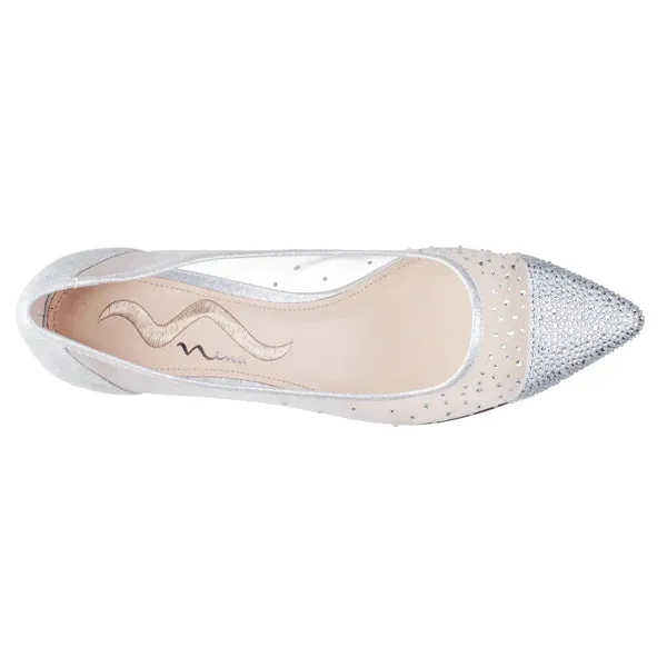 Nina Sammie Pointed Toe Kitten Heels - Silver