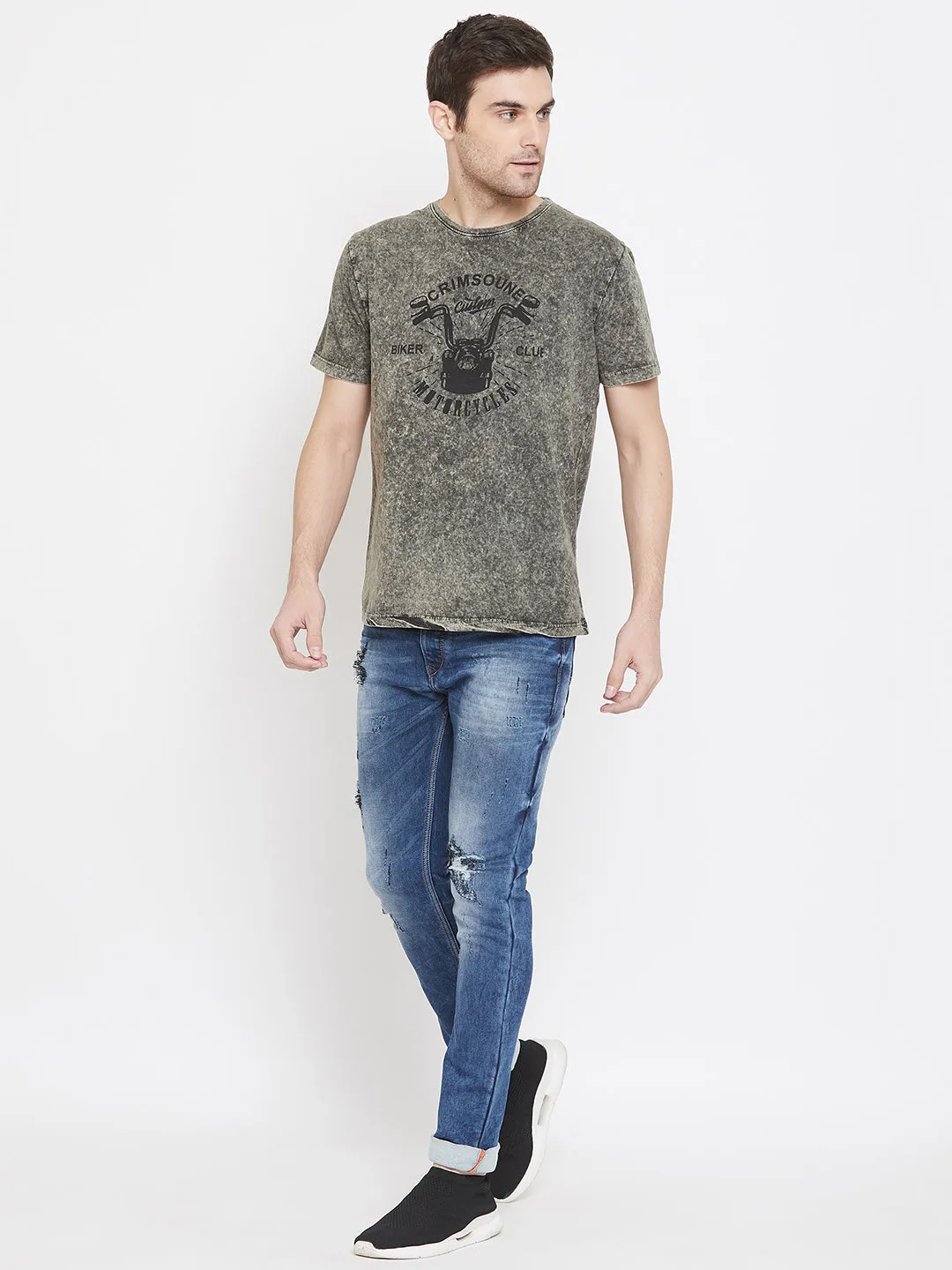 Olive Graphic Printed T-Shirt