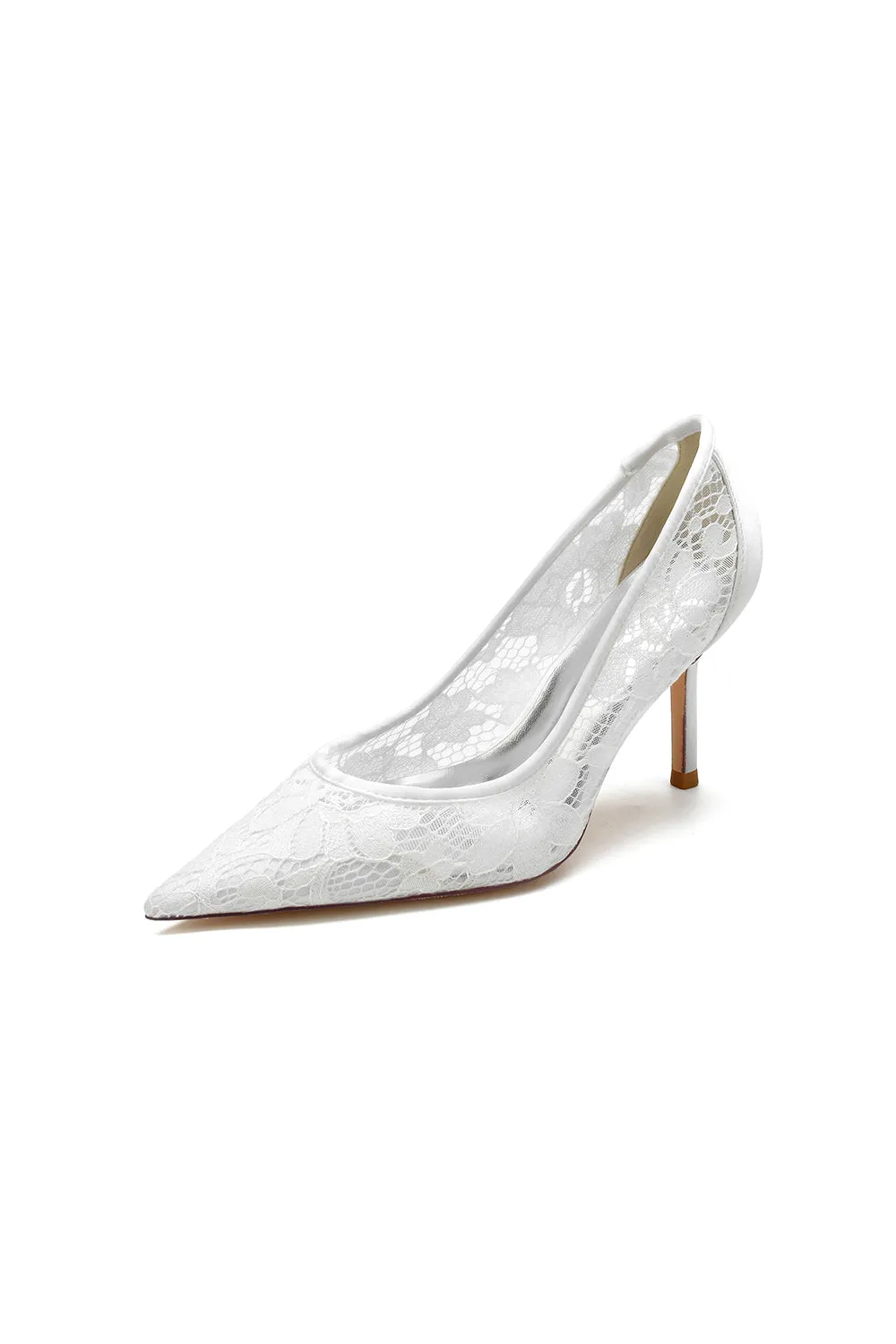 Pointed Toe Bridal Heels with Lace